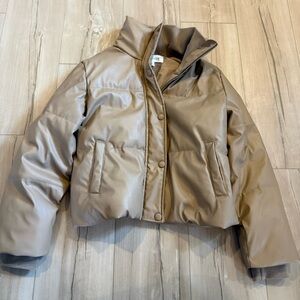 Faux Leather Puffer Coat